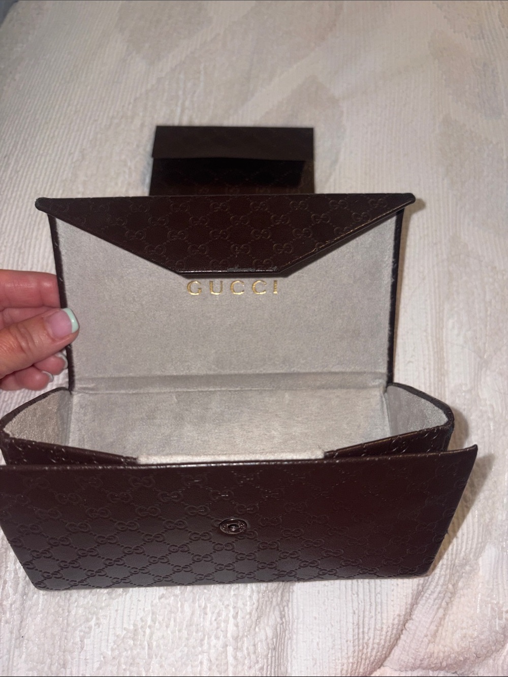 GUCCI Sunglasses Case GG Guccissima Triangle Folding Brown